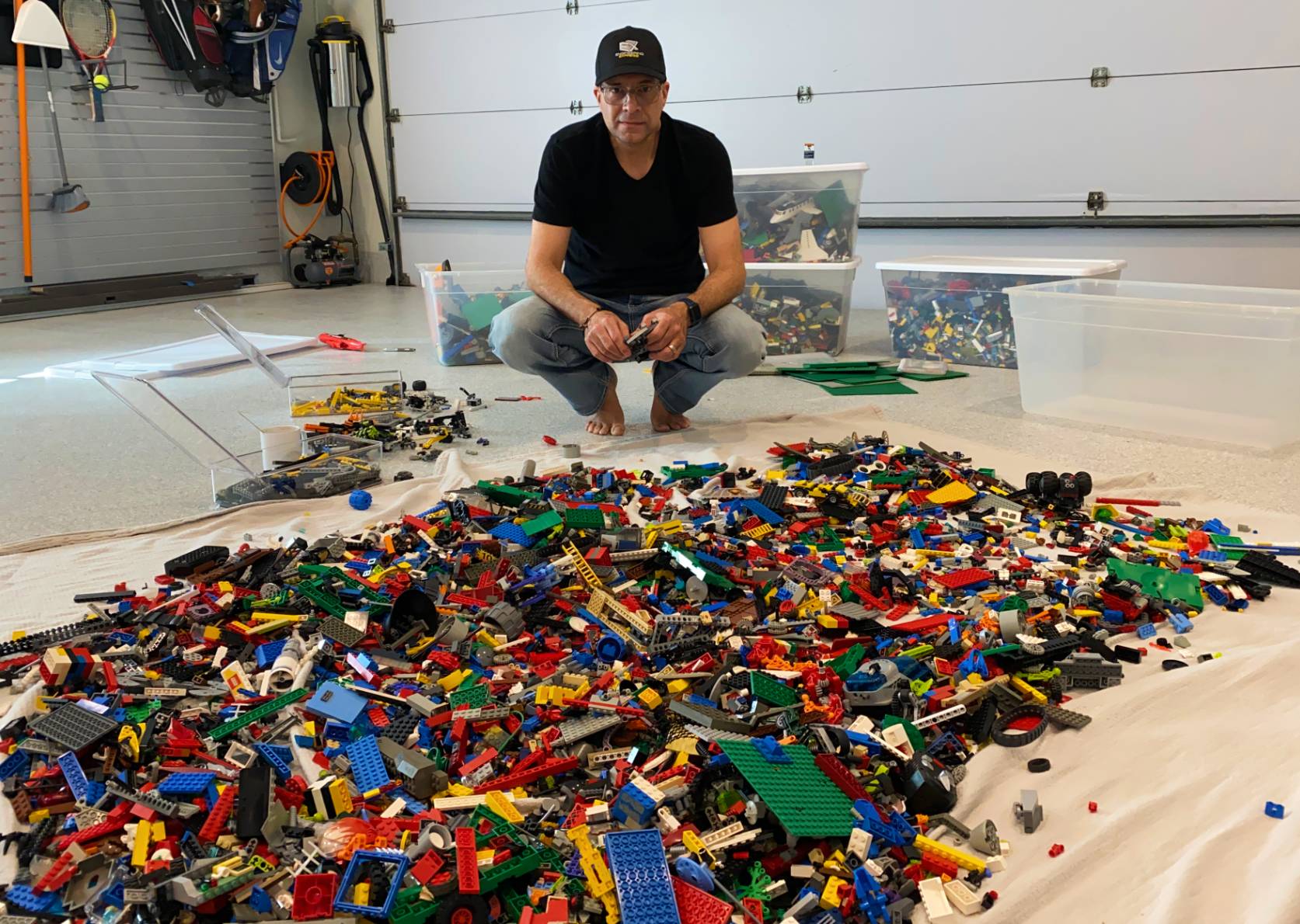Frank sorting through Legos