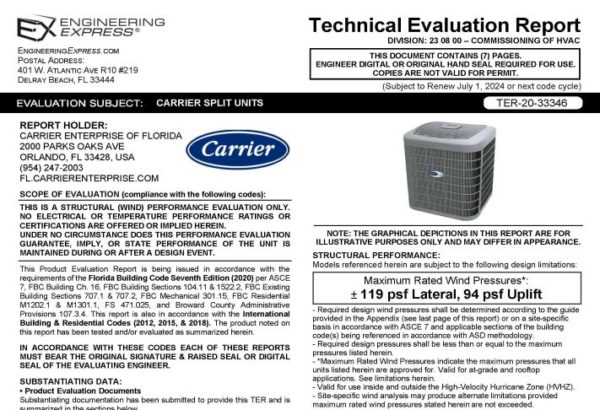 Carrier: Split Units Evaluation (TER 20-33346)