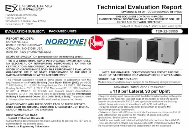 Nortek: Packaged Units Technical Evaluation Report