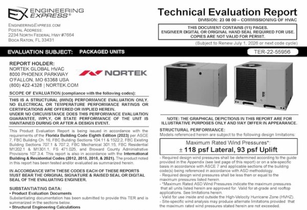 Nortek: Packaged Units Technical Evaluation Report 2023 Update