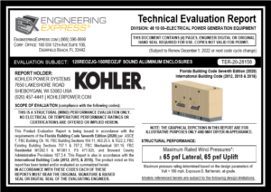 Kohler Power Systems: 125REOZJG-150REOZJF Sound Aluminum Enclosure (TER 20-28158)