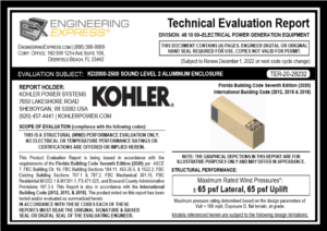 Kohler Power Systems: KD2000-2500 Sound Level 2 Aluminum Enclosure (TER 20-28232)