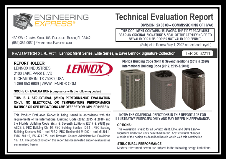 LENNOX INDUSTRIES LENNOX MERIT SERIES, ELITE SERIES & DAVE LENNOX