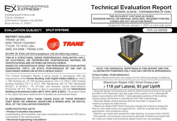 Trane: Split Systems Technical Evaluation Report