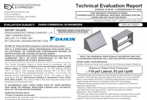 Daikin: Commercial Economizers Technical Evaluation Report 2023 Update