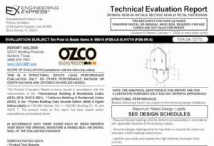 OZCO: 8" Post to Beam Connector Item 56610 (P2B-LS-8) Technical Evaluation Report 2023 Update