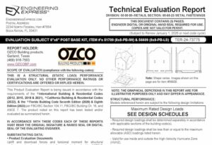 OZCO: 8 x 8 Post Base Kit Item #'s: 56609 And 51709 Technical Evaluation Report 2023 Update