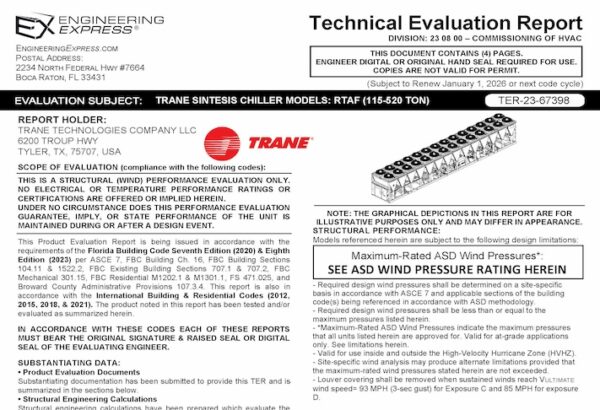 Trane: Sintesis Chiller Model RTAF (115 - 520 Tons) Units 2023 Update