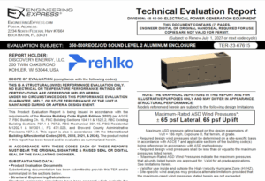 Rehlko: 350-500REOZJC/D Sound Level 2 Aluminum Enclosure Technical Evaluation Report