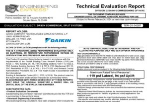 DAIKIN: A/C Commercial Split System Evaluation (TER 20-34287)