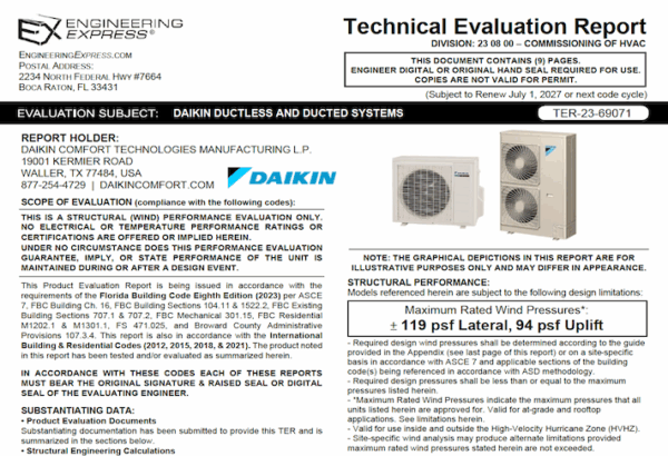 DAIKIN: Ductless and Ducted Systems Technical Evaluation Report