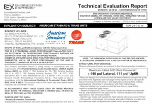 American Standard And Trane Packaged Units Evaluation Report