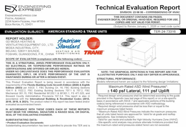 American Standard And Trane Packaged Units Evaluation Report 2023 Update