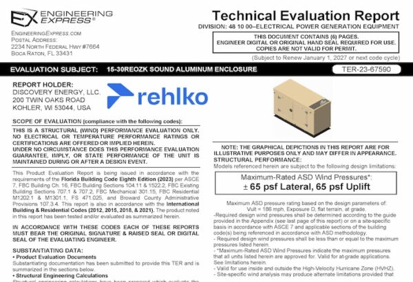 Rehlko: 15-30REOZK Sound Aluminum Enclosure Technical Evaluation Report