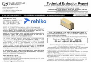 Rehlko: 350-500REOZJ Sound Level 2 Aluminum Enclosure Technical Evaluation Report