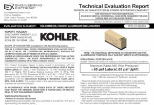 Kohler Power Systems: 180-300REOZJ Sound Aluminum Enclosure Technical Evaluation Report 2023 Update