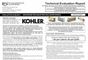 Kohler Power Systems: Generator with Aluminum Enclosure - Anchorage Directive Technical Evaluation Report