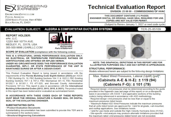 eAir: Alegria And Comfortstar Ductless Systems Technical Evaluation Report
