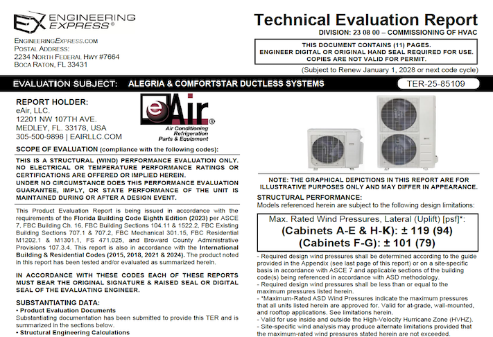 eAir: Alegria And Comfortstar Ductless Systems Technical Evaluation Report