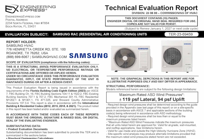 Samsung: Residential Air Conditioning (Wind-Free 2.0 - Quantum 2.0) Units Technical Evaluation Report