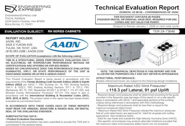 AAON: RN Series Cabinets Technical Evaluation Report 2023 Update