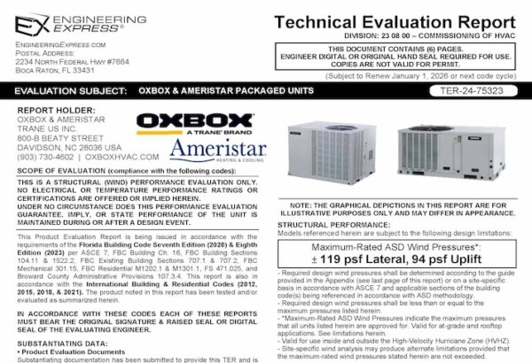 Oxbox And Ameristar: Packaged Units Technical Evaluation Report 2023 Update