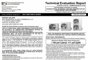 BHC Residential and Light Commercial: HMH7 / HMCG Series Units Technical Evaluation Report