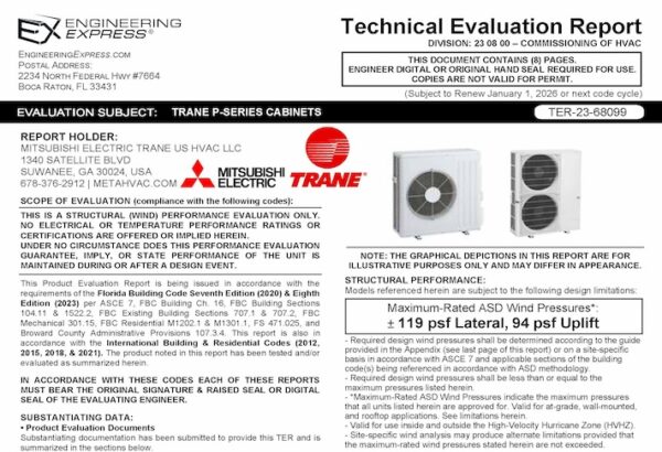 Mitsubishi Electric / Trane: P-Series Cabinet Units 2023 Update