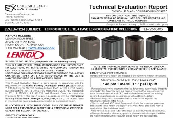 Lennox Industries: Lennox Merit, Elite, And Dave Lennox Signature Collection Technical Evaluation Report