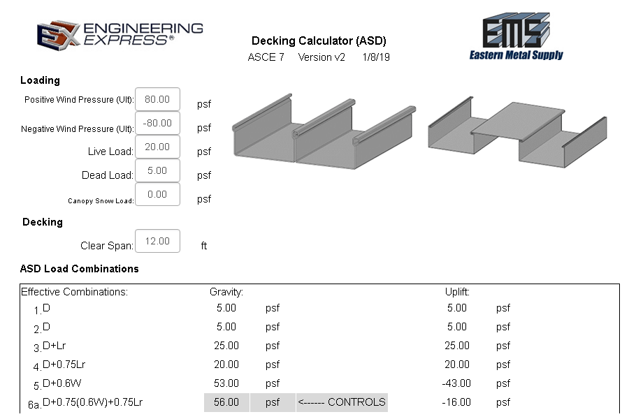 Eastern Metal Supply© Self Mating & Cap And Pan Decking Calculator