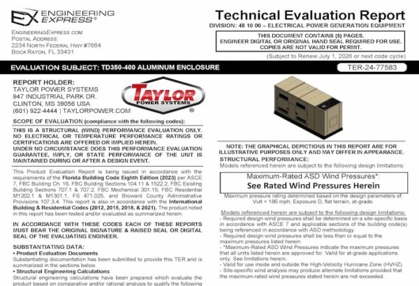 TPS: TD 350-400 Aluminum Enclosure Technical Evaluation Report 2023 Update