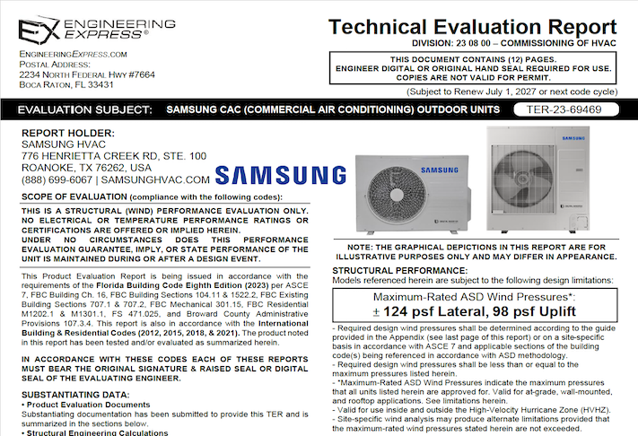 Samsung: Commercial Air Conditioning (CAC) Outdoor Units Technical Evaluation Report