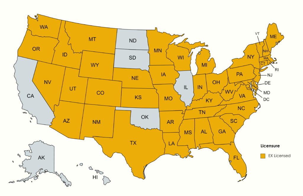 state map of where EX is licensed