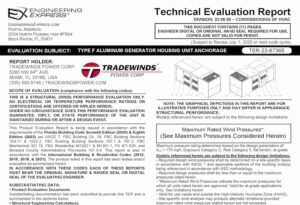 Tradewinds: Type F Aluminum Generator Housing Unit Anchorage