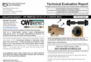 Hillman Group: 2PK Timber Bolt 3/4" x 1.5" - 4" (Item No. 56673) Technical Evaluation Report 2023 Update