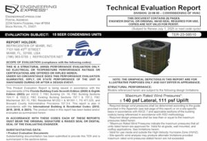 Refricenter of Miami: TGM 15 SEER Condensing Units Wind Load Certification 2023 FBC Update