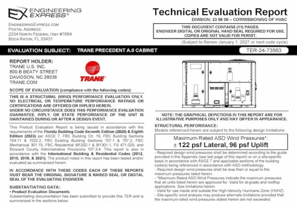 American Standard: Precedent A.0 Cabinet Units Technical Evaluation Report