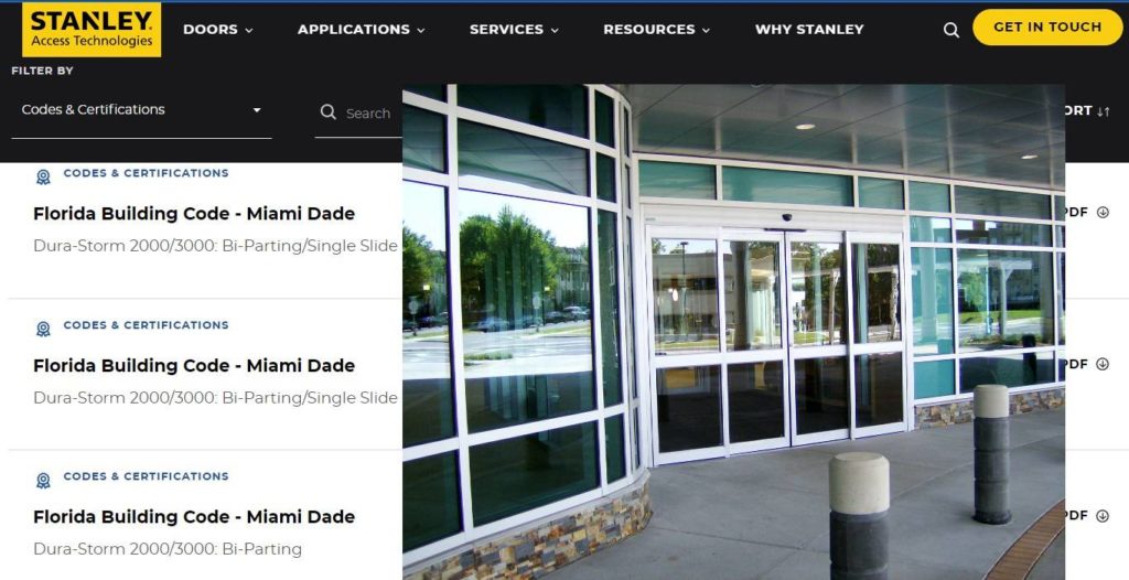 Stanley automatic door approvals