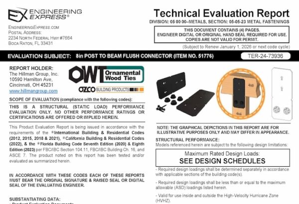 Hillman Group: 8in Post To Beam Flush Connector (Item No. 51776) Technical Evaluation Report 2023 Update