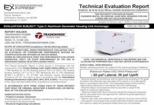 Tradewinds: Type C Aluminum Generator Housing Unit Anchorage Technical Evaluation Report 2023 Update