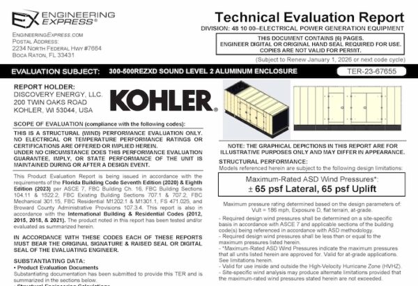 Kohler Power Systems: KD610-750 Sound Level 2 And 3 Aluminum Enclosures Technical Evaluation Report 2023 update