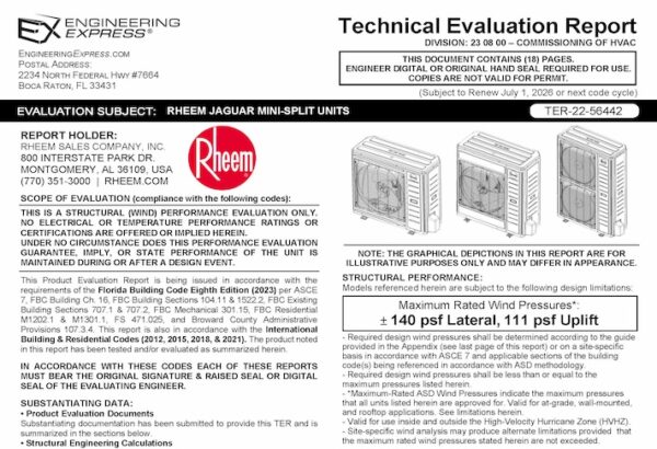 Rheem: Jaguar Mini-Split Units Technical Evaluation Report