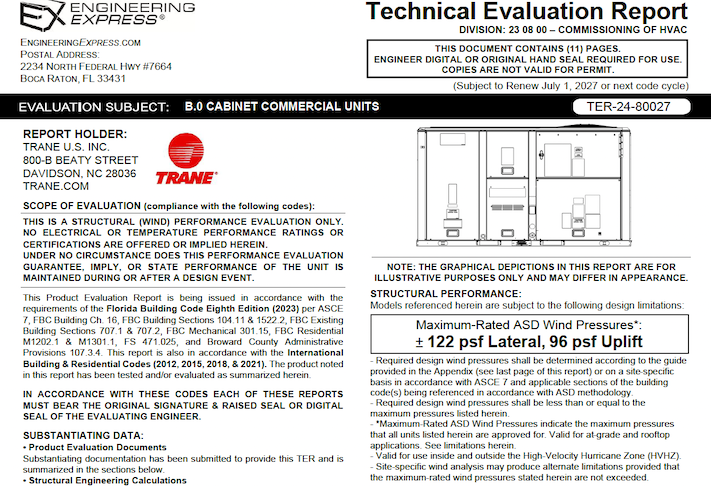 American Standard: B.0 Cabine Commercial Units Technical Evaluation Report