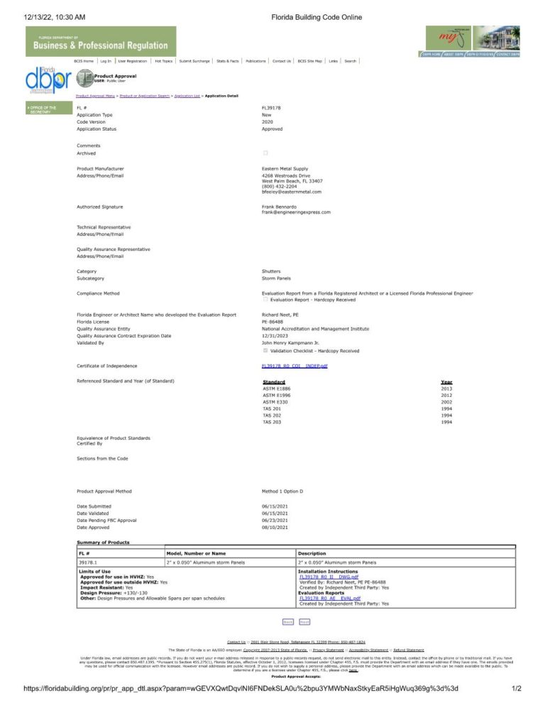 Florida Product Approval Sample Document