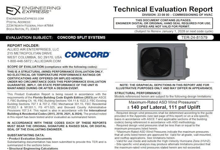 Allied: Concord Split Systems Technical Evaluation Report