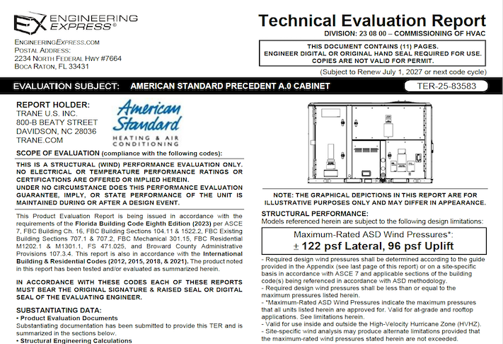 American Standard: Precedent A.0 Cabinet Units Technical Evaluation Report
