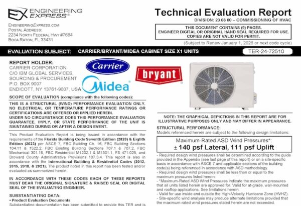 Carrier / Bryant / Midea: Cabinet Size X1 Units 2023 Update