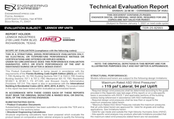 Lennox: VRF Units Technical Evaluation Report