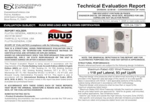 Ruud: Wind Load And Tie-Down Certification