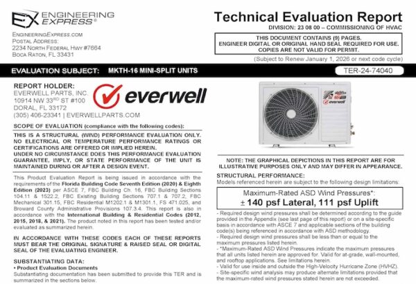 Everwell Parts: MKTH-16 Mini-Split Units Technical Evaluation Report